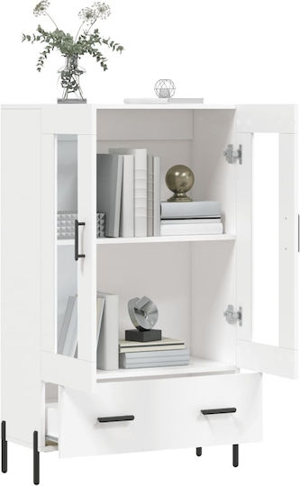 Living Room Display Cabinet Made of Wood and Metal with Glass White 69.5x31x115cm