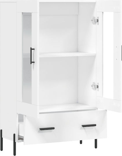 Living Room Display Cabinet Made of Wood and Metal with Glass White 69.5x31x115cm