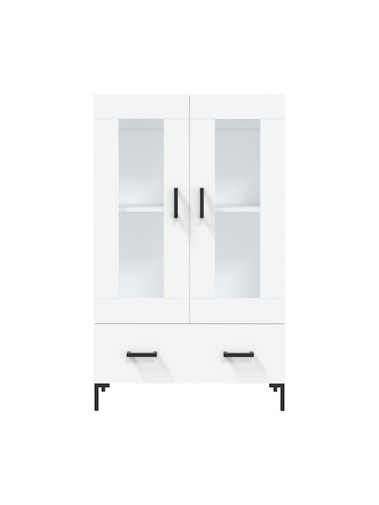 Floor-standing Living Room Display Cabinet made of Wood & Metal with Glass White 69.5x31x115cm
