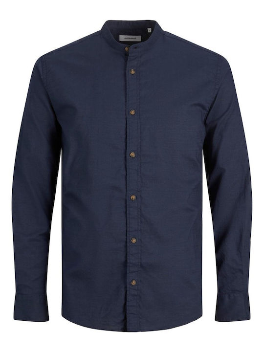 Long-sleeved Linen Shirt Navy Blue