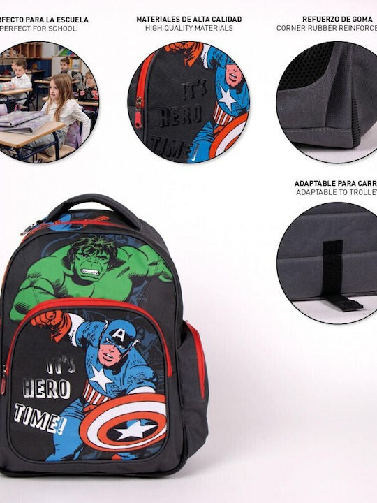 Cerda Avengers School Bag Backpack Elementary, Elementary Multicolour with Water Bottle Holder