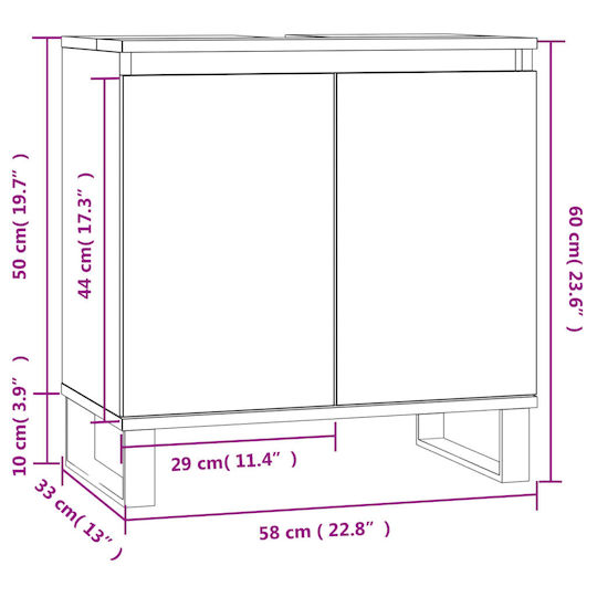 vidaXL Waschtisch ohne Waschbecken L58xB33xH60cm Eiche