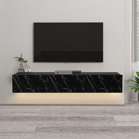 TV Stand Damla with LED Lighting Black Marble Effect L180xD29.5xH29.5cm