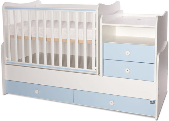 Lorelli Polymorphe Kinderbett Combo Weiß / Babyblau mit Schublade