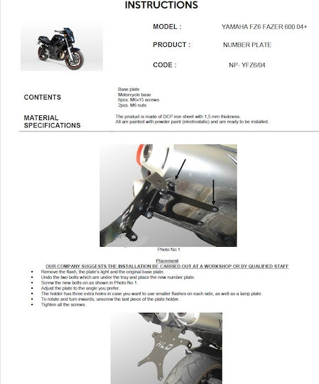 C-Racer Αναδιπλούμενη Βάση Πινακίδας Μοτοσυκλέτας HLD για Αναδιπλούμενη Βάση Πινακίδας για Yamaha FZ6 Fazer S2 2005