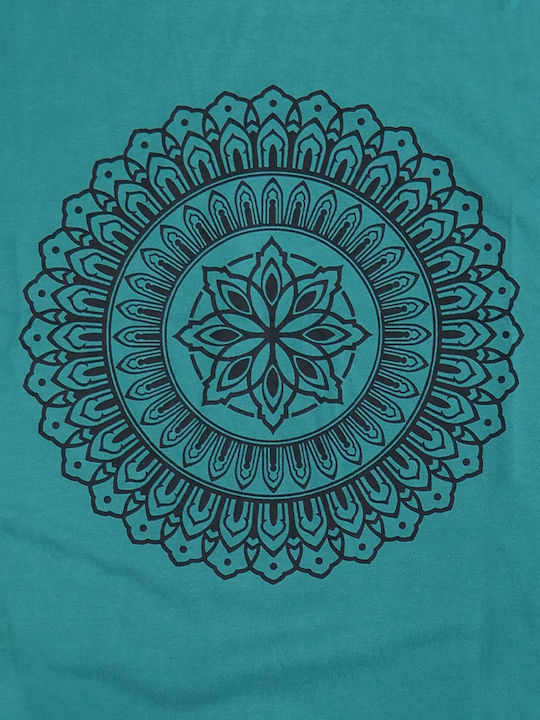 Mandala T-shirt Bărbătesc cu Mânecă Scurtă Albastru Petrol