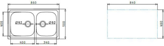 Pyramis Dorian 2B 107158501 Drop-In Spüle Links Inox Satiniert B86xT50cm Silber