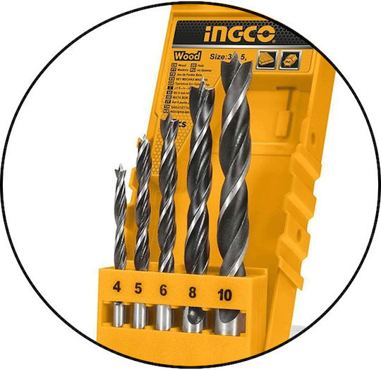 Ingco Set of 5 Drills with Cylindrical Shank for Wood