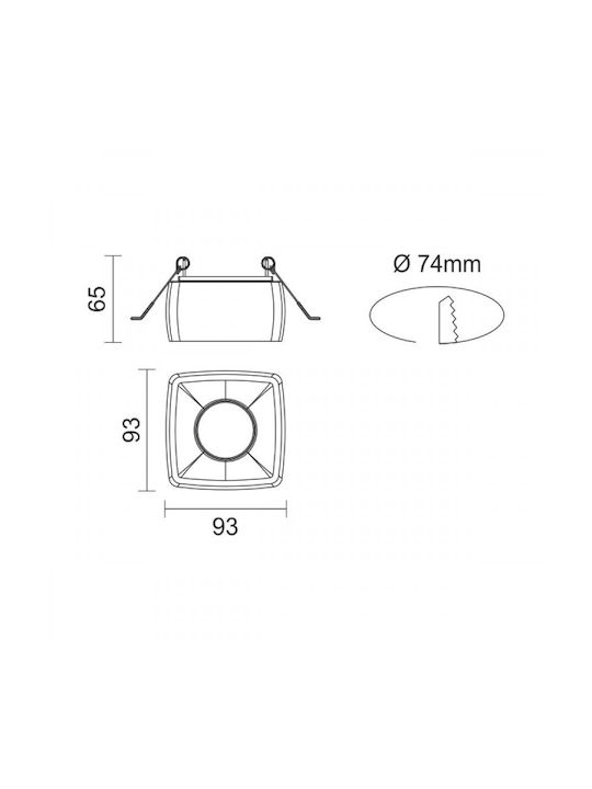 Spot Light Τετράγωνο Γύψινο Χωνευτό Σποτ με Ντουί GU10 Λευκό 74x74εκ. 1τμχ