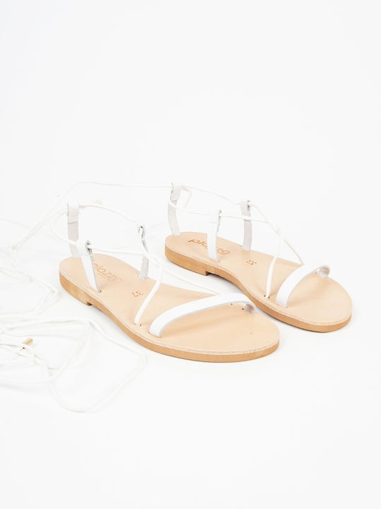 Piazza Shoes Leather Women's Flat Sandals with Strap in White Color