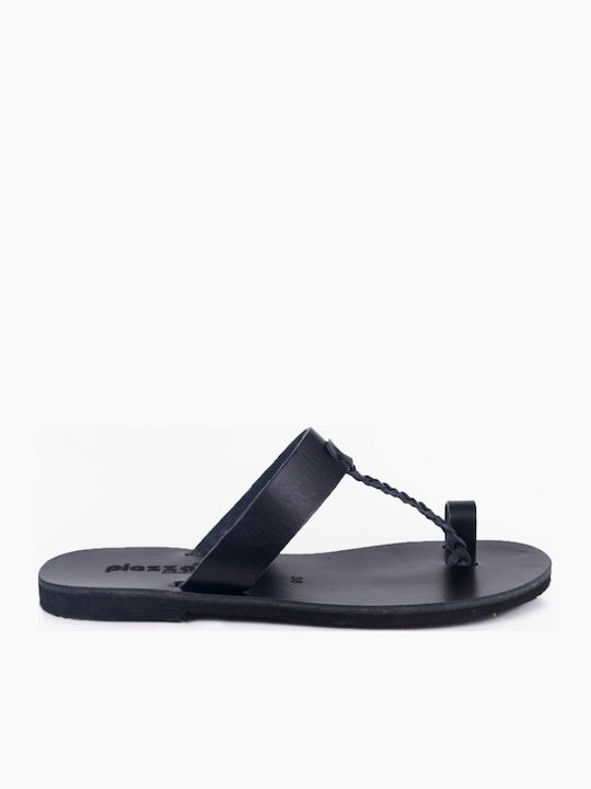 Leder Flache Sandalen für Damen in Schwarz Farbe