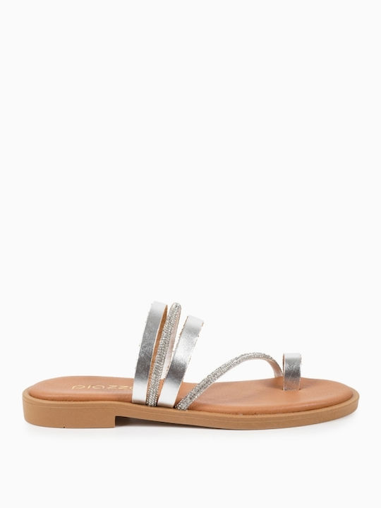 Piazza Shoes Women's Flat Sandals in Silver Color