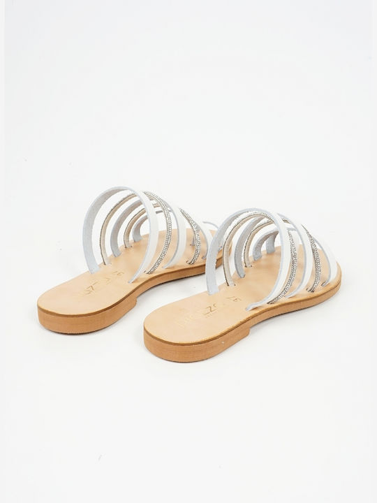 Piazza Shoes Leather Women's Flat Sandals in White Color