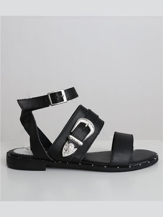 Chica Damen Flache Sandalen mit Riemen in Schwarz Farbe