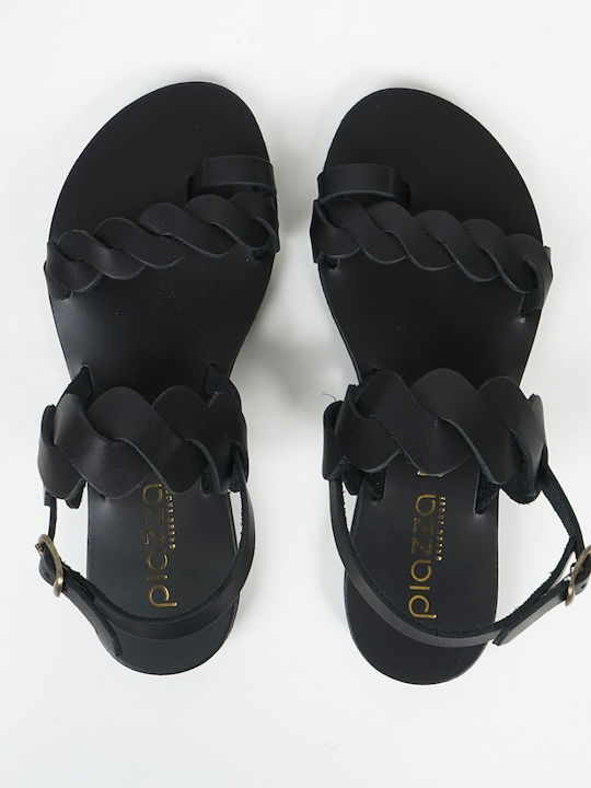 Piazza Shoes Women's Flat Sandals in Black Color