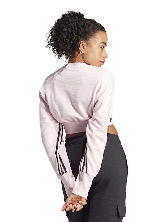 Adidas Damen Sportliches Crop Top Langarm Rosa