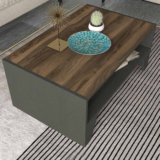 Rechteckiger Zentraler Kaffeetisch Chester Holz Anthrazit - Nussbaum M93,6xL60xH40cm
