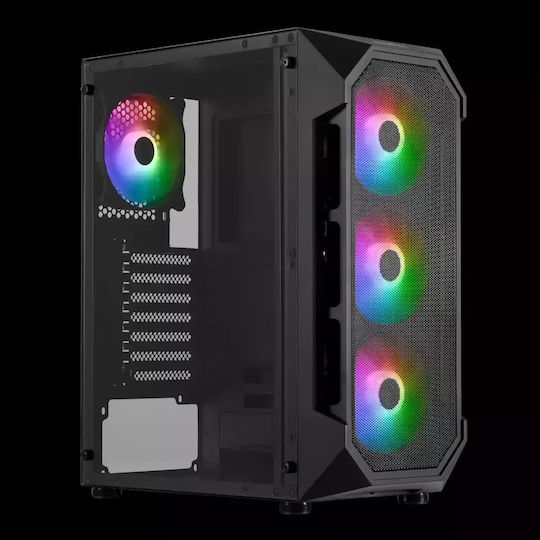 Gamdias AURA GC1 Gaming Midi Tower Κουτί Υπολογιστή με Πλαϊνό Παράθυρο και RGB Φωτισμό Μαύρο