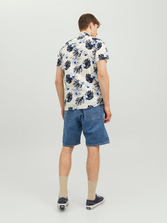 Jack & Jones Men's Shirt Short Sleeve Cotton Floral Cloud Dancer