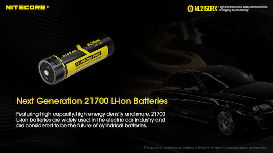 NiteCore Επαναφορτιζόμενη Μπαταρία 21700 Li-ion 5000mAh 3.6V 1τμχ