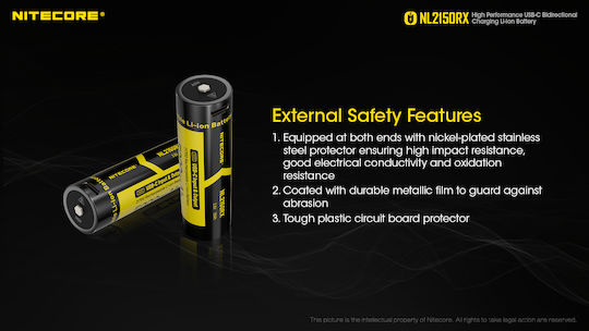 NiteCore Επαναφορτιζόμενη Μπαταρία 21700 Li-ion 5000mAh 3.6V 1τμχ
