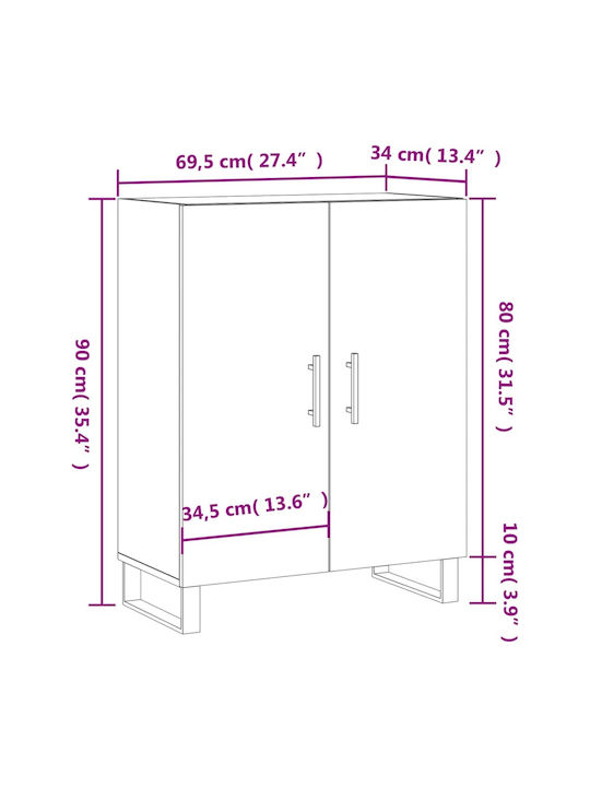 Living Room Display Cabinet made of Wood & Metal White 69.5x34x90cm