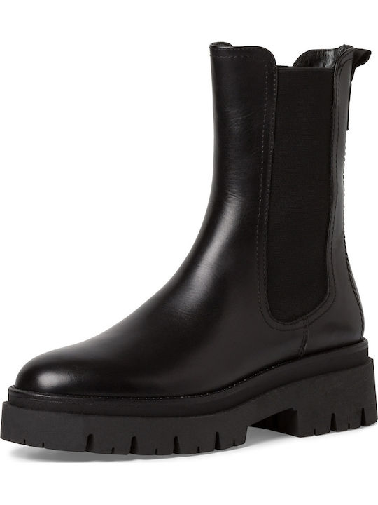 Leather Women's Chelsea Boots with Medium Heel Black