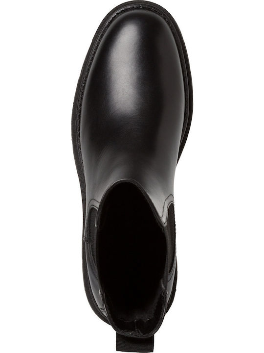 Leather Women's Chelsea Boots with Medium Heel Black