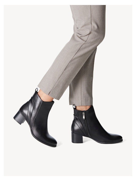 Leather Women's Chelsea Ankle Boots with Medium Heel Black