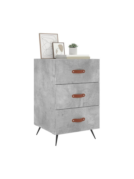 Wooden Bedside Table with Metallic Legs Gray 40x40x66cm