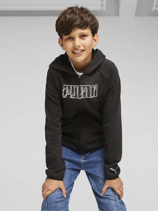 Athletic Kids Sweatshirt Cardigan with Hood Black ACTIVE SPORTS