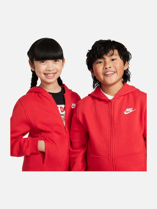 Athletic Kids Sweatshirt Cardigan Fleece with Hood Red