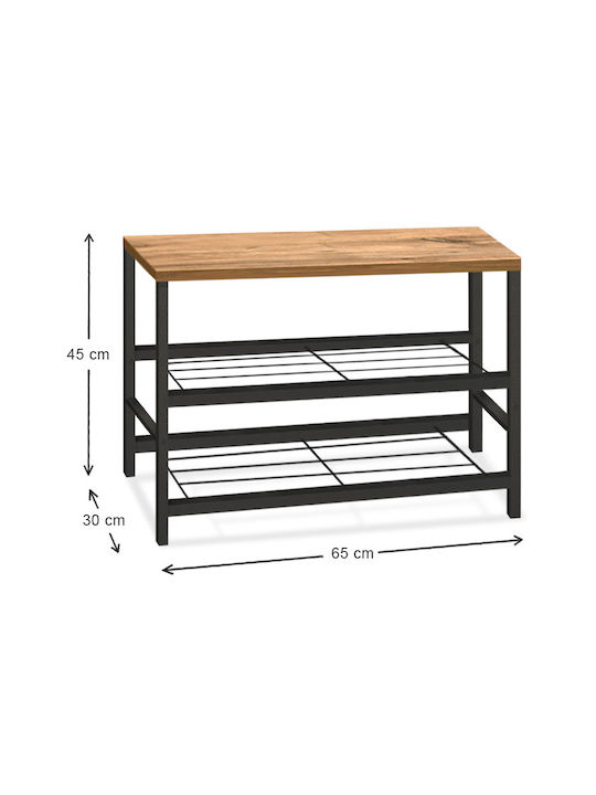 Dalia Wooden Shoe Organizer with 2 Shelves Black / Pine Oak 65x30x45cm
