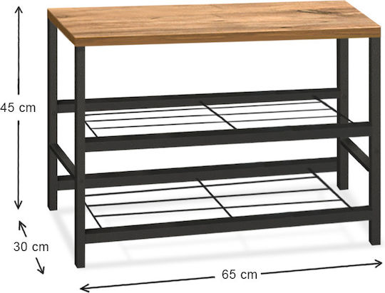 Ξύλινη Παπουτσοθήκη Dalia με 2 Ράφια Μαύρο / Pine Oak Μ65xΠ30xΥ45cm