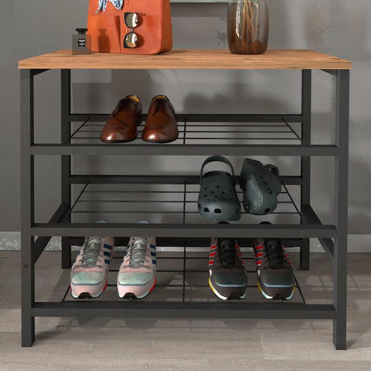 Dalia Wooden Shoe Organizer with 3 Shelves Black / Pine Oak 65x30x67cm
