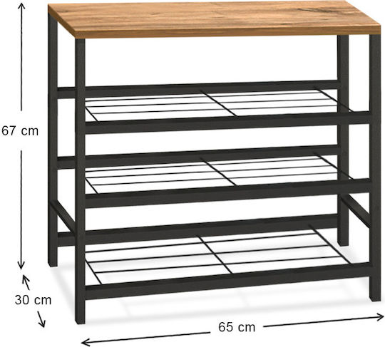 Dalia Wooden Shoe Organizer with 3 Shelves Black / Pine Oak 65x30x67cm