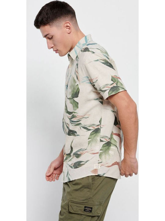 FBM007-03105 Short-sleeved Linen Shirt Floral Beige