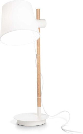 Ideal Lux AXEL Wood Table Lamp for Socket E27 with White Shade and Base