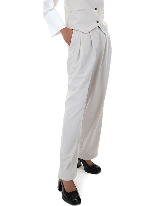 Damen Hoch tailliert Stoff Hose Beige