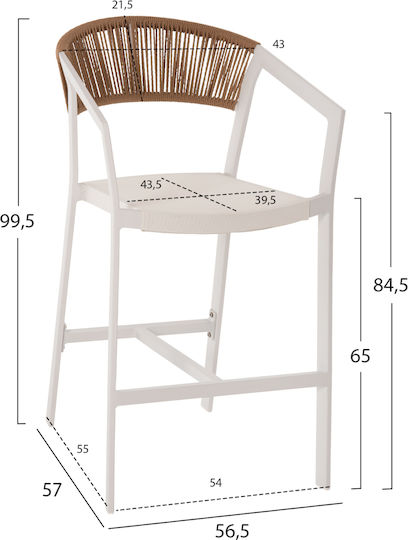 Gartenhocker Für Bar Außenseite Aus Aluminium Weiß Beige 57x61x103cm