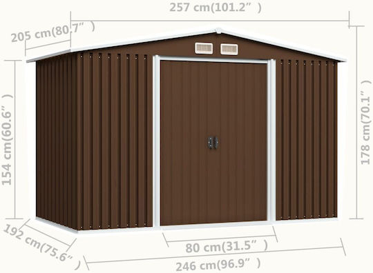 Metallic Garden Warehouse Galvanized Brown with Air Vents L2.57xW2.05xH1.78m