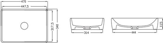 Gural Evo Επικαθήμενος Νιπτήρας Πορσελάνης 47x34x11.5cm Λευκός