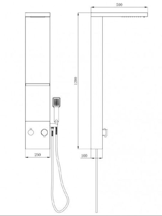 Karag Thassos Duschsäule Mit Hydromassage 120cm Schwarze