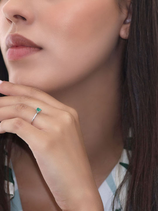 Single Stone Ring in White Gold 18K with Emerald