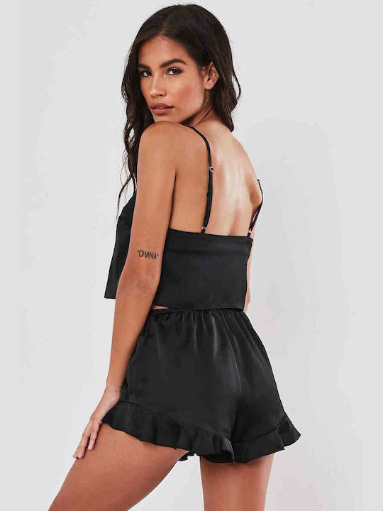 Merry See De vară Satin Babydoll Negru