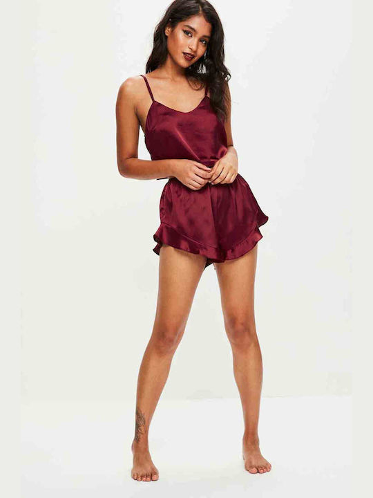 Merry See Women's Winter Satin Babydoll Burgundy