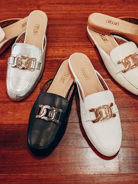 Flat Leather Mules in Gold Color
