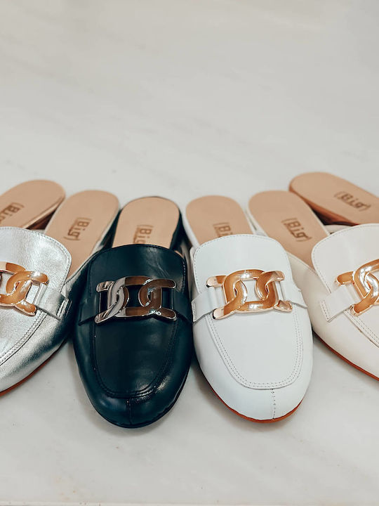 Flat Leather Mules in Gold Color