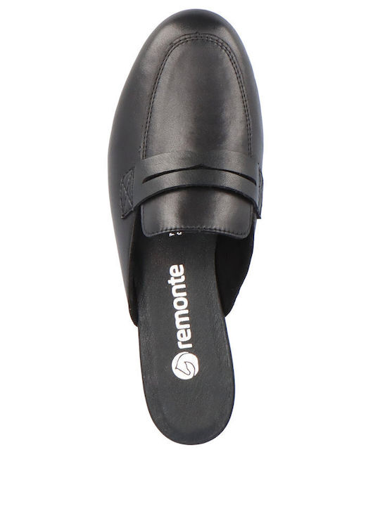 Flat Leather Mules in Black Color