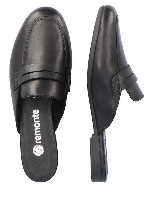 Flat Leather Mules in Black Color